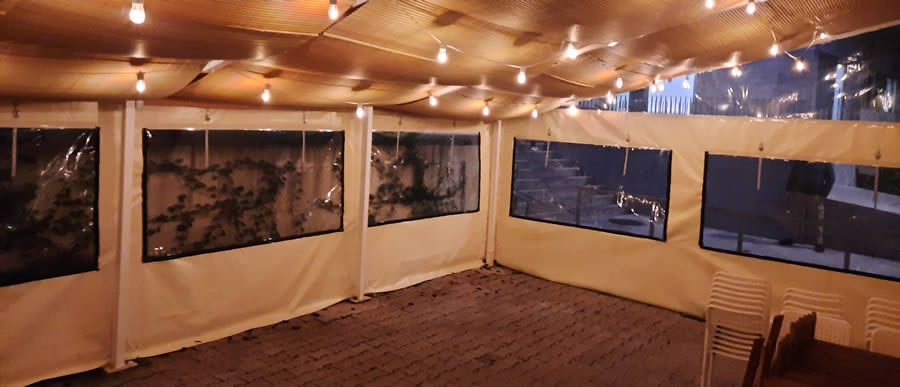 restaurant patio clear glass curtains closure