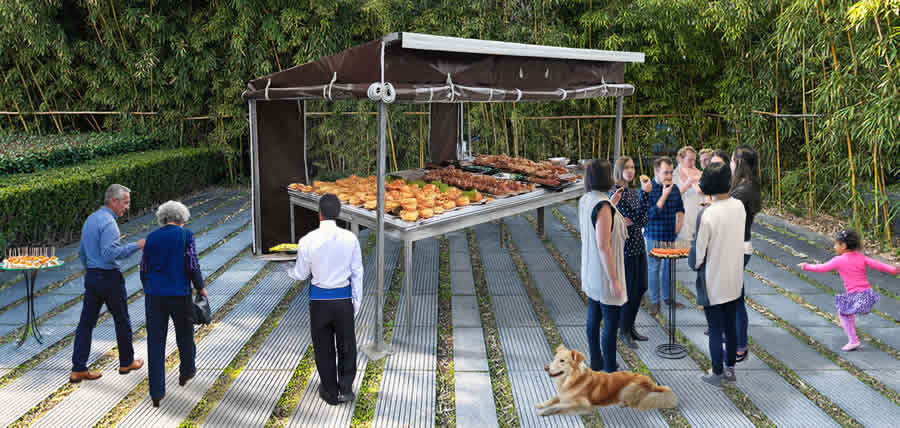 stojnica za catering, stojnica za harno in pijačo, maontažni šank, gostinski jurček, catering štant